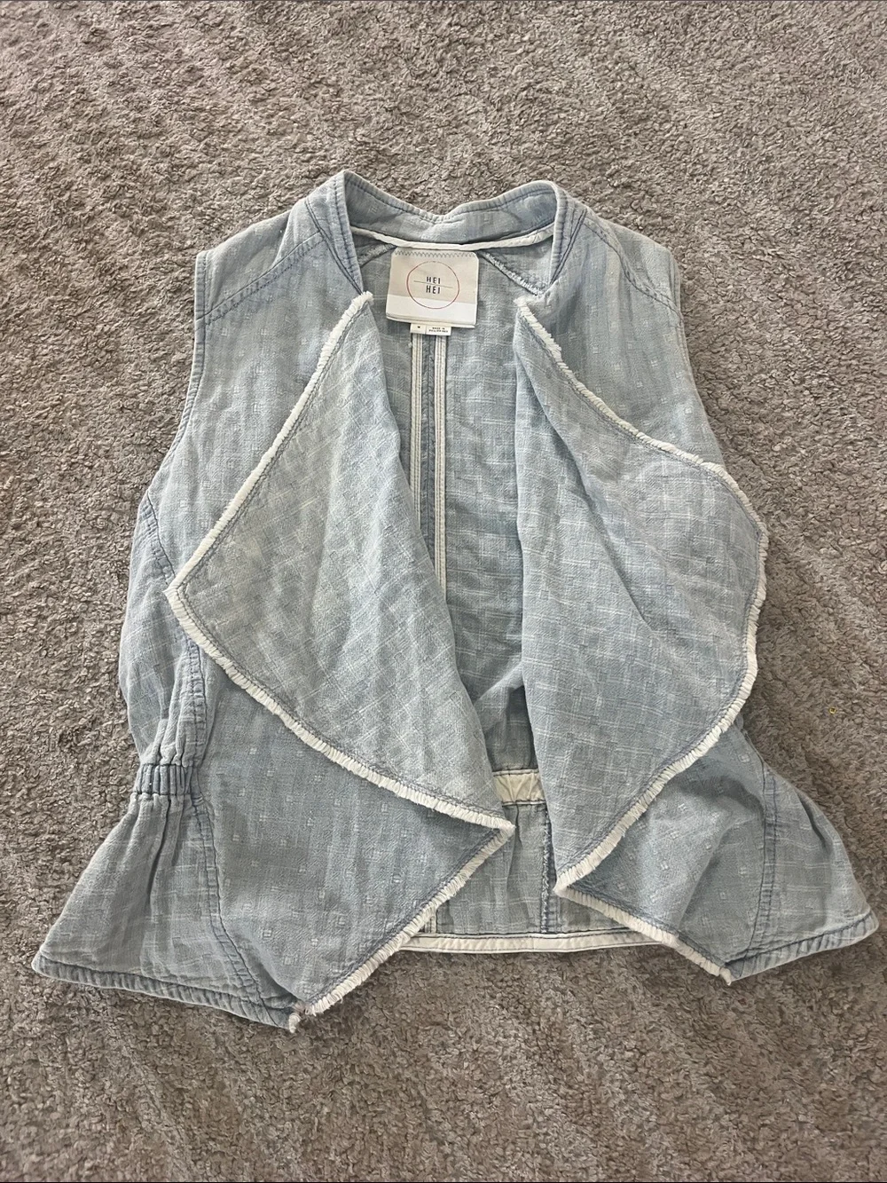 Hei Hei Anthro Light Blue Draped Denim Chambray Festival Cotton Vest Medium